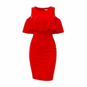 Red Cold-Shoulder Ruffle Bodycon Dress